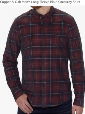 Copper & Oak Men's Long Sleeve Plaid Corduroy Shirt